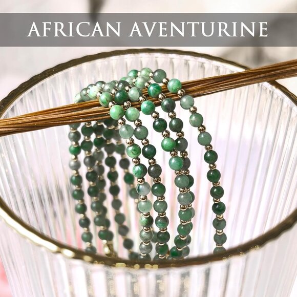 Tiny Beads Natural African Aventurine Gemstone Adjustable Bracelet for Women, Da - Picture 6 of 7